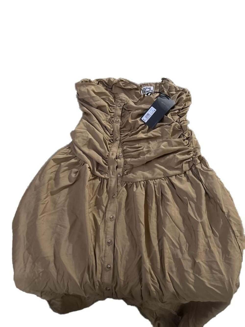 Future Collective Strapless Ruched Button-Front Midi Dress